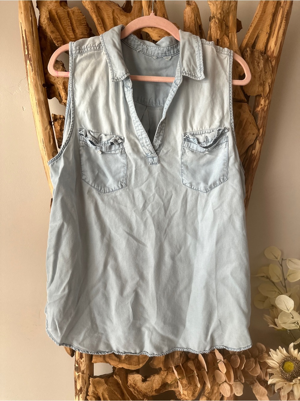 Light Wash Sleeveless Denim Tunic Top - Brand:
